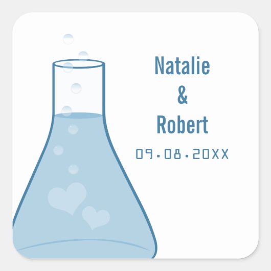 Whimsical Beaker Wedding Stickers, Blue Vierkante Sticker (Voorkant)