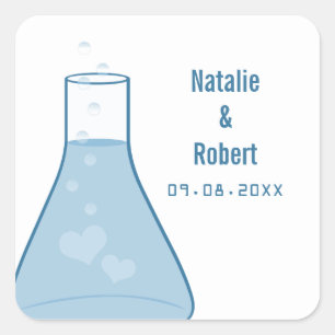 Whimsical Beaker Wedding Stickers, Blue Vierkante Sticker