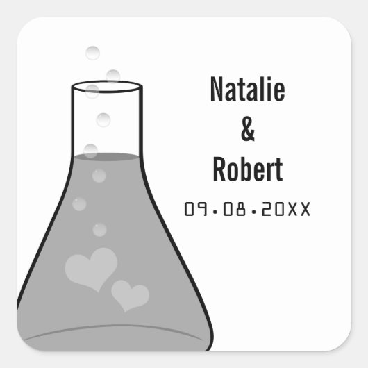 Whimsical Beaker Wedding Stickers, Grey Vierkante Sticker (Voorkant)