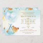 Whimsical Bear Balloons 1e verjaardag Kaart (Voorkant / Achterkant)