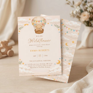 Whimsical Bear Hot Air Balloon Wildflower Kaart
