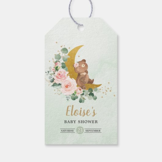 Whimsical Bear Moon Blush Floral Dank je Cadeaulabel (Achterkant)