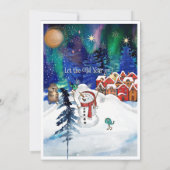 Whimsical Beaver and Snowman Northern Light Feestdagenkaart (Achterkant)