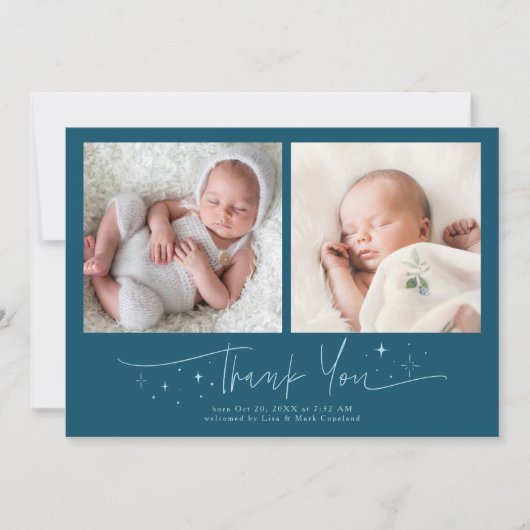 Whimsical Bedank Script Teal Geboorte Aankondiging (Voorkant)