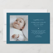 Whimsical Bedank Script Teal Geboorte Aankondiging (Achterkant)