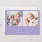 Whimsical Bedankt Script Violet Geboorte Aankondiging (Voorkant)