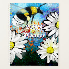Whimsical Bee Daisies Daisy Flower Blauw Wit Planner