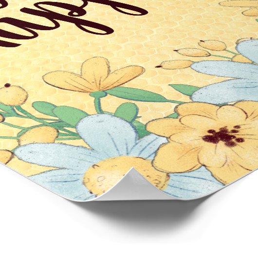 Whimsical Bee Happy Floral Poster (Hoek)