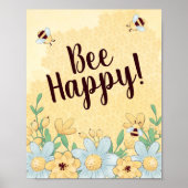 Whimsical Bee Happy Floral Poster (Voorkant)