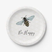 Whimsical bee Happy Gold Honeycomb Papieren Bordje (Voorkant)