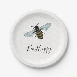 Whimsical bee Happy Gold Honeycomb Papieren Bordje