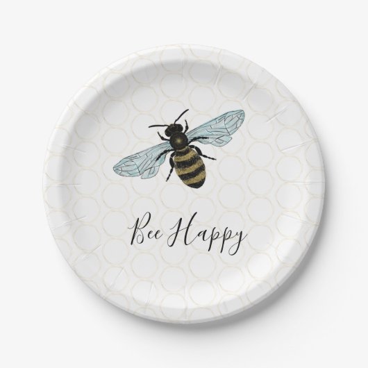 Whimsical bee Happy Gold Honeycomb Papieren Bordje (Voorkant)