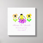 Whimsical Bee met bloemen en Gezegde Canvas Afdruk (Voorkant)