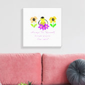 Whimsical Bee met bloemen en Gezegde Canvas Afdruk (Insitu (Woonkamer))