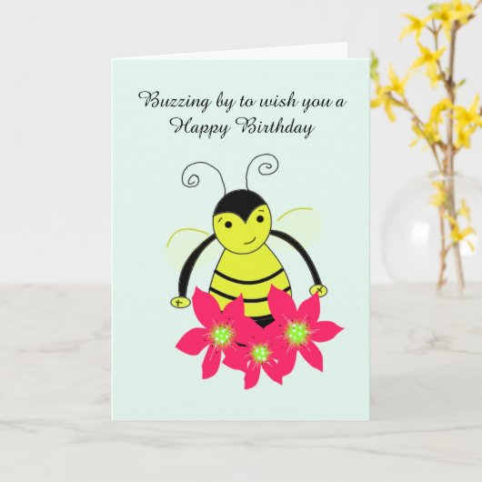 Whimsical Bee met Flowers Kaart (Gele Bloem)