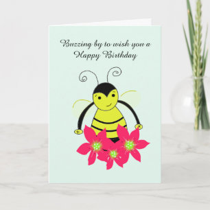 Whimsical Bee met Flowers Kaart