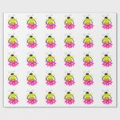 Whimsical Bee met roze bloemen Cadeaupapier (Vlak)