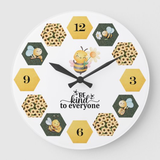 Whimsical Bee Sunflower and Honeycomb Grote Klok (Voorkant)