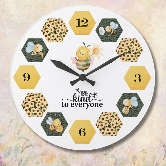 Whimsical Bee Sunflower and Honeycomb Grote Klok