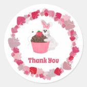 Whimsical Bee, White Bunny, Roze Cupcake Ronde Sticker (Voorkant)