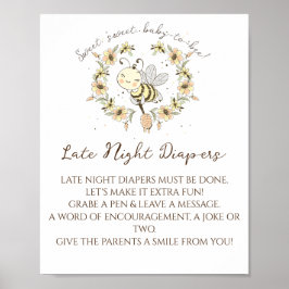 Whimsical Bee Wreatate Late Night Diapers Sign Poster