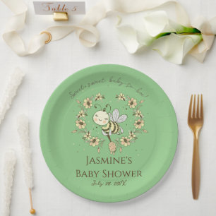 Whimsical Bee WreatBaby shower Papieren Bordje