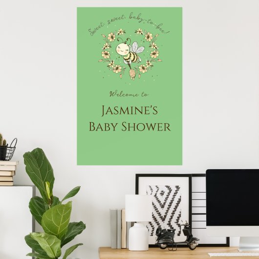 Whimsical Bee WreatBaby shower Welcome Sign Poster (Thuiskantoor)