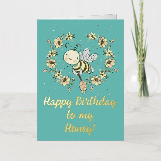 Whimsical Bee Wreath Birthday Folie Wenskaart (Voorkant)