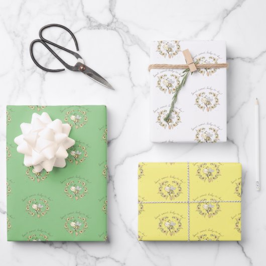 Whimsical Bee Wreath Trio Inpakpapier Vel (Voorkant)