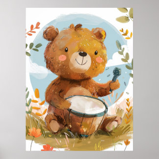 Whimsical Beer Spelen Drum Nursery Wall Art Poster