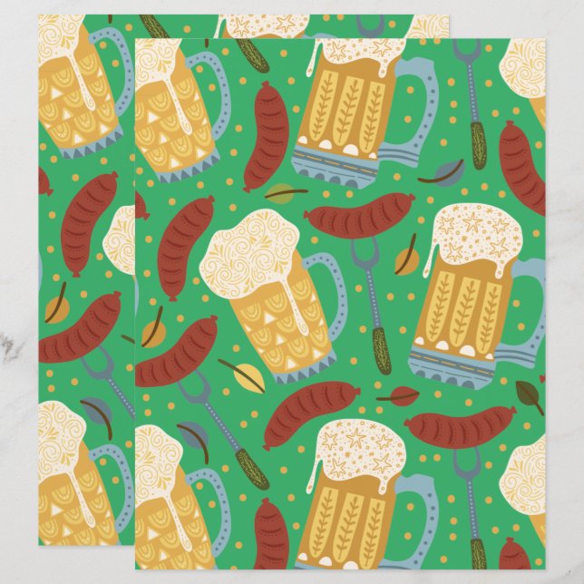 Whimsical Beers & Brats Scrapbook Paper (Voorkant / Achterkant)