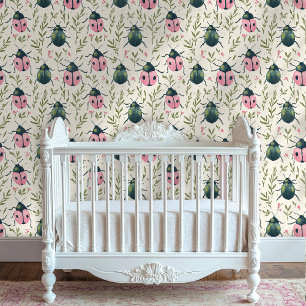 Whimsical Beetle en Botanische Peel-and-Stick Behang