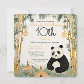 Whimsical Beige Bamboe en Panda Verjaardagsfeest Kaart (Voorkant)