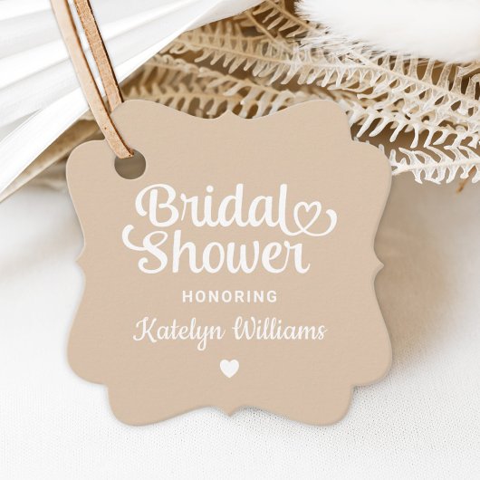 Whimsical Beige Hart Script Trouw Bruiloft Bedankjes Labels