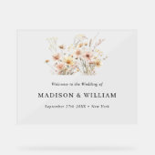 Whimsical Beige Wildflower Bruiloft Welkomstbord Acryl Bord (Voorkant)