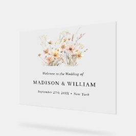 Whimsical Beige Wildflower Bruiloft Welkomstbord Acryl Bord