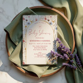 Whimsical Beige Wildflower Bunnies Baby shower Kaart