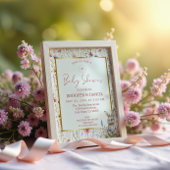 Whimsical Beige Wildflower Bunny Baby shower Kaart