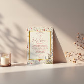 Whimsical Beige Wildflower Bunny Baby shower Kaart