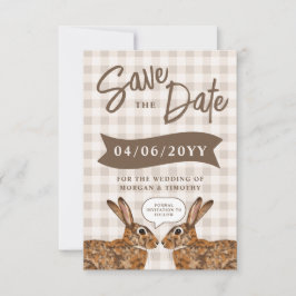Whimsical Beige Woodland Haas Konijn Save The Date