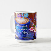 Whimsical Beker van Koffie Bloemen Love Blue Koffiemok (Voorkant links)