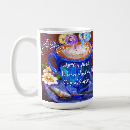 Whimsical Beker van Koffie Bloemen Love Blue Koffiemok (Links)