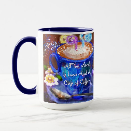 Whimsical Beker van Koffie Bloemen Love Blue Mok (Links)