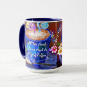 Whimsical Beker van Koffie Bloemen Love Blue Mok (Voorkant links)