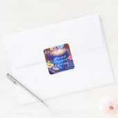 Whimsical Beker van Koffie Bloemen Love Blue Vierkante Sticker (Envelop)