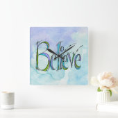 Whimsical Believe Hand-Lettering Vierkante Klok (Huis)