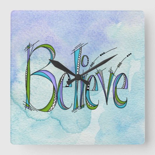 Whimsical Believe Hand-Lettering Vierkante Klok (Voorkant)