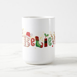 Whimsical Believe met Gouden Sparkles Kerstmis Koffiemok