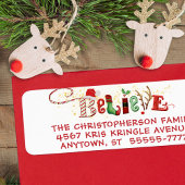 Whimsical BELIEVE Typografie Kerstkerstkerstkerstk Etiket