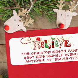 Whimsical BELIEVE Typografie Kerstkerstkerstkerstk Etiket